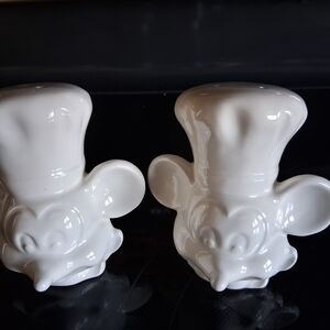 White Ceramic Mickey Mouse Chef Salt & Pepper Shakers